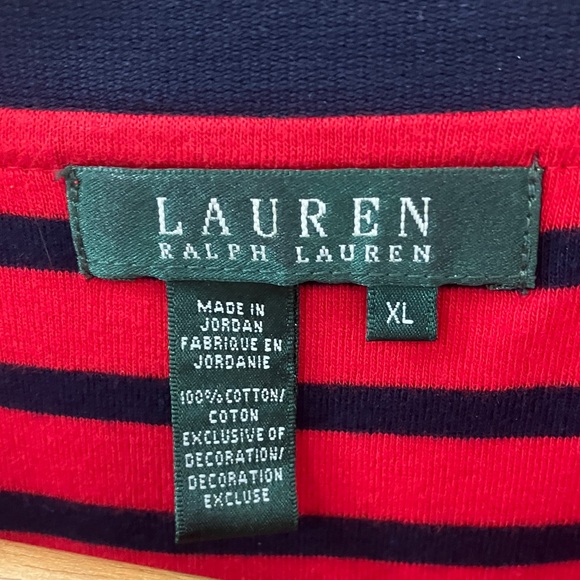 Lauren Ralph Lauren Green Tag Red and navy striped shirt size XL 100% cotton - Picture 12 of 15